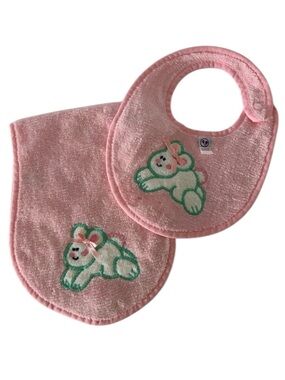 🦋 5/$25 - Hamco Baby Bib and Burp Cloth Set Embroidered Bunny Vintage 90’s